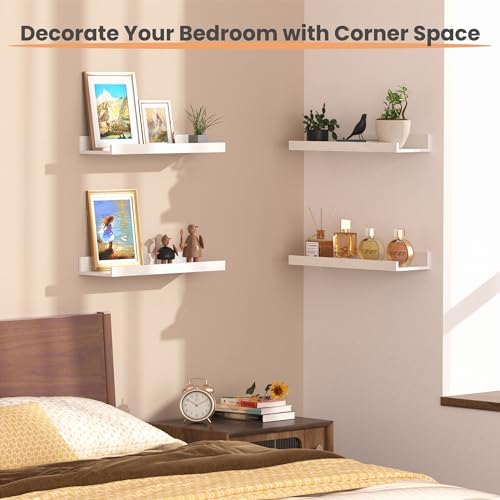 upsimples Floating Shelves for Wall Decor and Storage, White, 6Pcs 15.7''