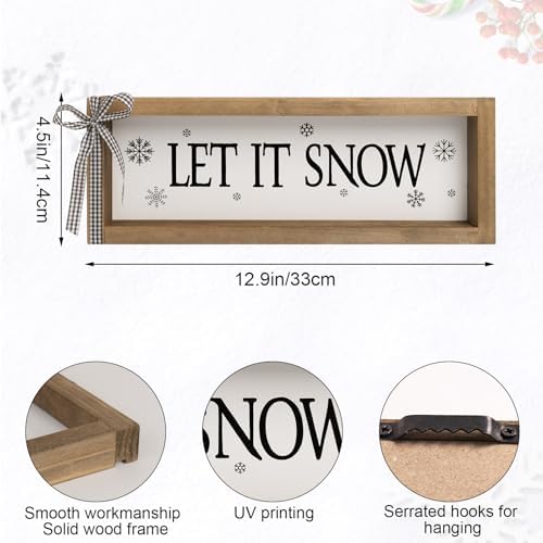 Let It Snow Sign, White Wooden Winter Holiday Centerpieces Snowflake Decor, Indoor Table Top Wall Shelf Desk Mantel Decorative Signage Wood Plaque Rustic Farmhouse Decorations for Home