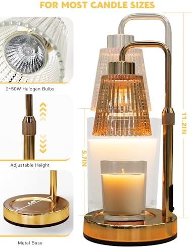 Gold Candle Warmer Lamp with 24h Cycle Timer, Dimmable Wax Melt Warmer
