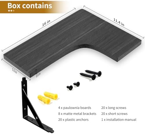 ROMGUAR CRAFT Corner Floating Shelves Wall Mounted Set of 4, Black