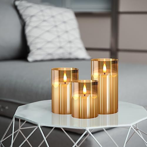 Tyawon Glass Battery Operated LED Flameless Candles with Remote and Timer, Real Wax Candles Warm Color Flickering Light