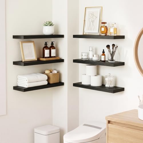 Fixwal Floating Wall Shelves for Decor (Black, Set of 6, 15.7 Inch)