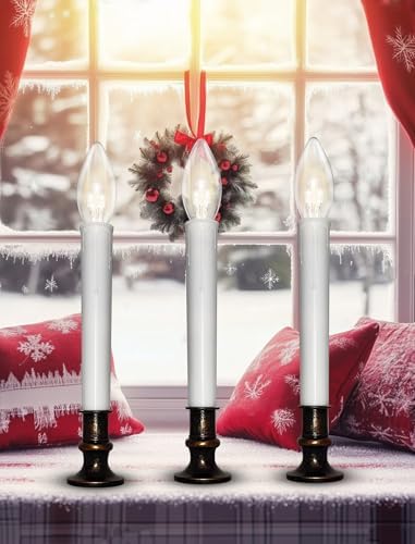 4 Pack Christmas Window Candles Battery Operated with Timer Suction Cup, Flameless LED Christmas Candles Lights with C26 3V Ultra-Bright LED Bulbs for Indoor Dining Table Mantels Xmas Decor