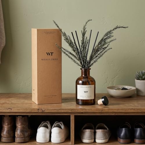 WEALD TRIBE Reed Diffuser Set for Bathroom Air Fresheners, Oil Diffuser Sticks | French Black Juniper & Cedar Scent 4.0