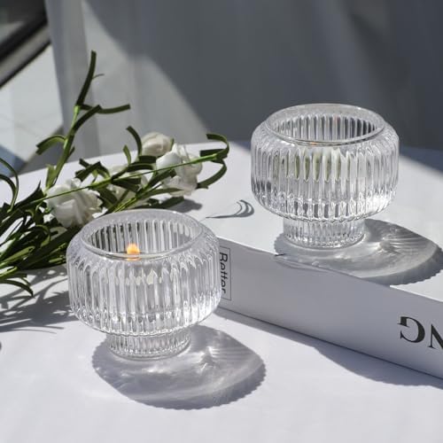 Woho 4pcs Candle Stick Candle Holder, Clear Taper Candle Holder for Wedding