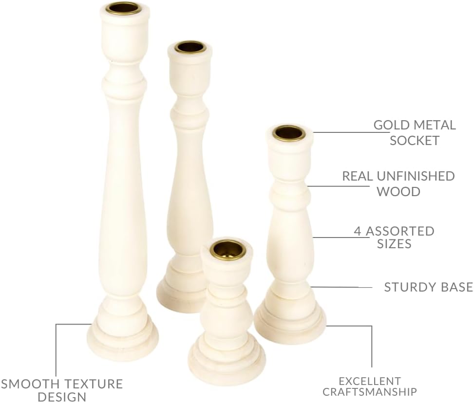 Koyal Wholesale White Candlestick Holders & White Taper Candle Holder Set of 12, Unfinished Wood & Boho Candle Holders