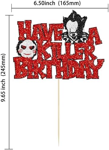 Gyufise 1Pcs Have a Killer Birthday Cake Topper Glitter Horror Classic Birthday Halloween Cake Pick for Bloody Horror Halloween Theme Party Cake Decorations Supplies
