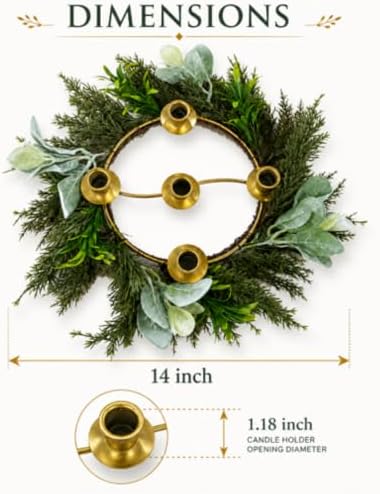 Yinder Pine Branches Wreath 14" 5-Hole Gold Centerpiece