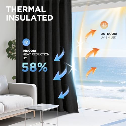 Joydeco Blackout Curtains for Bedroom - 90 Inch Long 100% Light Blocking 2 Panels Set Black Drapes, Thermal Insulated