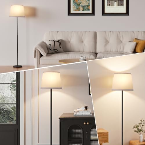 Ambimall 60'' Modern Floor Lamp with Shade, Tall Lamps for Living Room, Bedroom, Office, Dining Room, Pleated Fabric