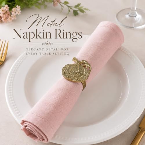 Alpha Living Home Pumpkin Napkin Rings, Antique Gold, Set of 12