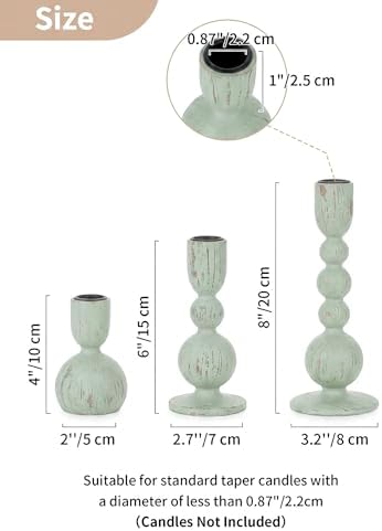 NUPTIO Wooden Taper Candle Holders, Set of 3 Sage Green Candlesticks