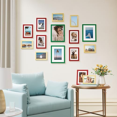 Vittanly 15 Pack Gallery Wall Frame Set, Green, Red, Gold