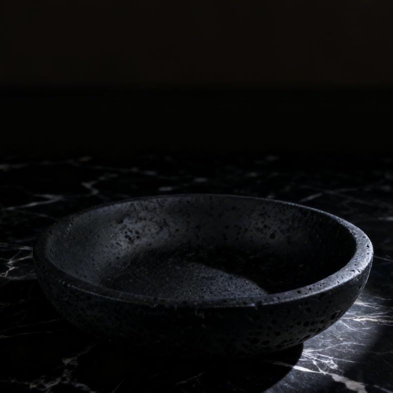 7.8" Natural Stone Centerpiece Bowl for Modern Home Decor / Black