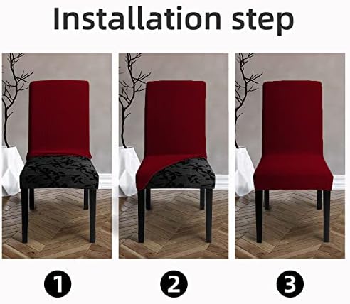 Chair Covers for Dining Room - Stretch Chair Slipcovers for Decorative Seat Protector Armless Removable Washable Elastic Dinner Universal Spandex Solid Chair Slip Covers Set (Wine Red,6)