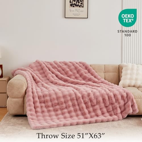BENVWE Faux Fur Throw Blanket for Couch - Fluffy Soft Thick Bubble Blanket for Living Room Home Decor - Mothers Day