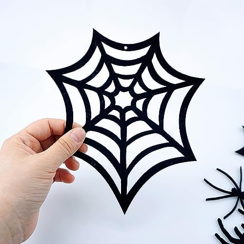 SaktopDeco 33 PCS Hanging Spider Decorations Spider Ornament Black Felt Spider Web Halloween Decorations for DIY House Decor