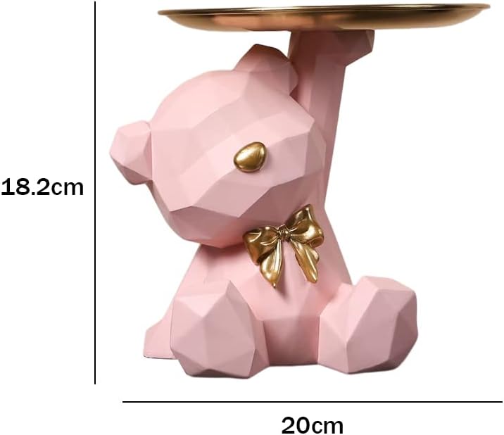 Geometric Bear Storage Tray Resin Lovely Nordic Bear Sculptures Keys Holder Lipsticks Jewelry / Pink