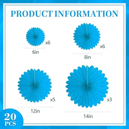 20 Pcs Sky Blue Hanging Paper Fan, Hanging Honeycomb Round Paper Fans for Weddings, Birthdays, Easter, Baby Showers, Classroom, Events Ceiling Party Supplies Decorations