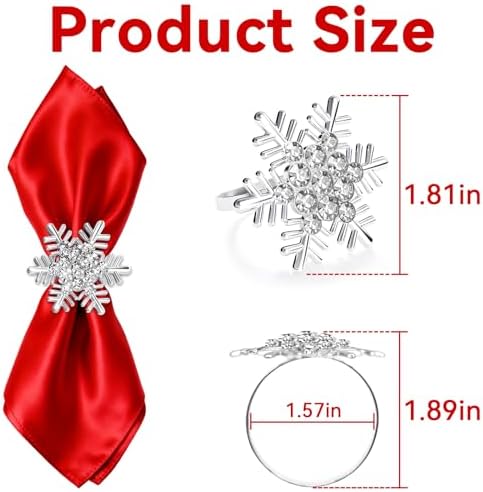 ZeeDix Christmas Silver Snowflake Napkin Rings Set of 6, Napkins Ring for Dinning Table - Rustic Dinner Tables Decoration for Wedding Receptions Christmas Thanksgiving Holiday Party Dinner Parties