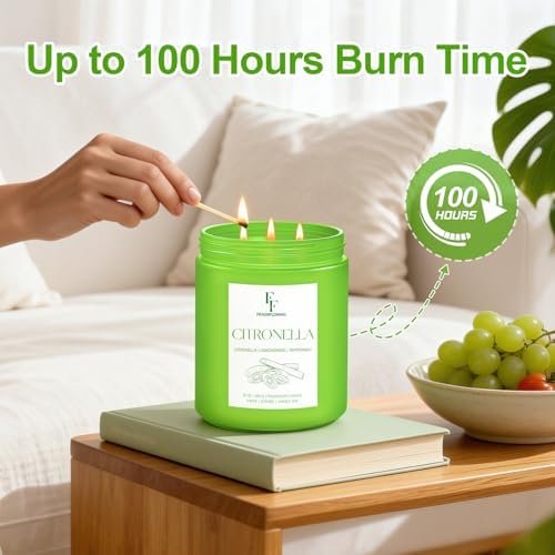 Citronella Large Scented Candle Outdoor Indoor, 3-Wick 22oz Long Lasting Scented Candle, Natural Soy Wax Aromatherapy
