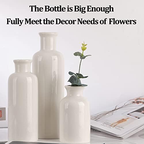 White Ceramic Vase Set - 3 White Small Vases, Farmhouse Country Flower Vase Home Decor, Living Room Decoration, Table