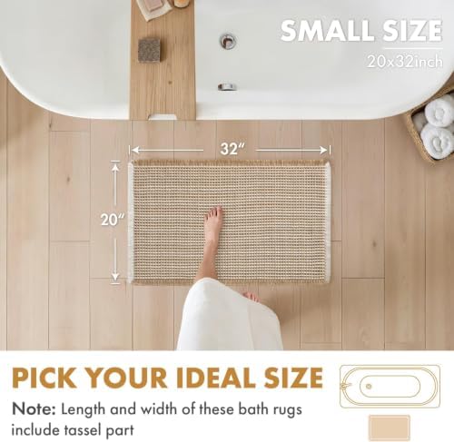 MIULEE Set of 2 Waffle Bathroom Rugs Boho Bath Mat Brown&White 20x32 Inch