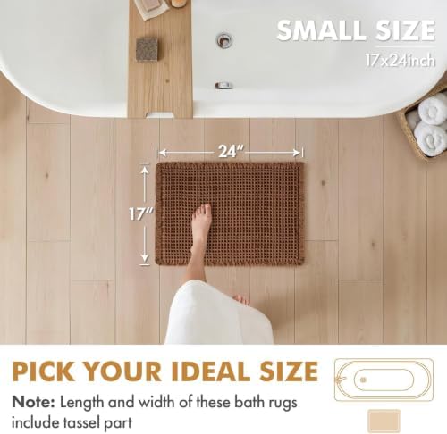 MIULEE Set of 2 Waffle Bathroom Rugs Boho Bath Mat Caramel 17x24 Inch