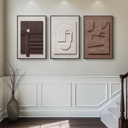Large 3D Textured Framed Neutral Abstract Wall Art Set, 3 Piece, 20x30 In