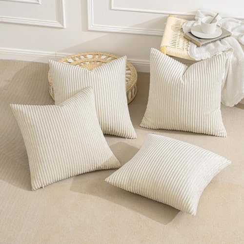 MIULEE Soft Corduroy Decorative Throw Pillow Covers Cream White 18x18