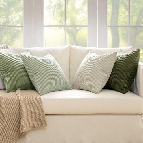 MIULEE Soft Corduroy Decorative Throw Pillow Covers Light Green 24x24