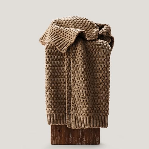 EVERGRACEHOME Chunky Chenille Knit Throw Blanket, 50 x 60, Camel Brown