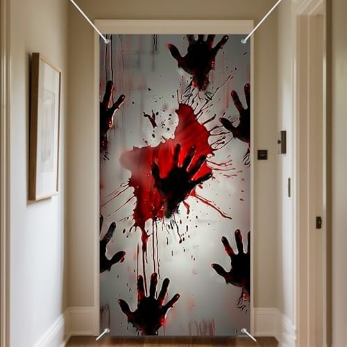 IVN Halloween Red Handprint Door Door Cover Decorations 35x71 Inch