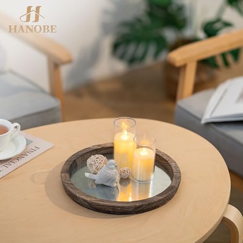 Hanobe Round Wood Candle Holder Trays, Coffee Table Decor for Centerpieces