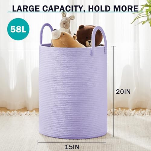YOUDENOVA Cotton Rope Laundry Hamper Basket, 58L Blanket Basket for Nursery