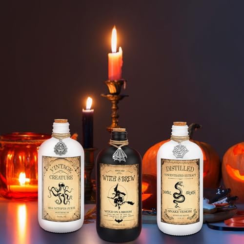 Uiifan 31 Pcs Halloween Potion Bottles Set with Cork,White, Black,16 oz