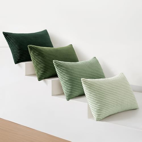 MIULEE Soft Corduroy Decorative Lumbar Pillow Covers Forest Green 12x20