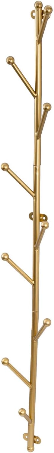 MyGift 9 Hook Wall Mounted Modern Gold Tone Metal Hat and Coat Hanger Tree, Decorative Entryway Vertical Hanging