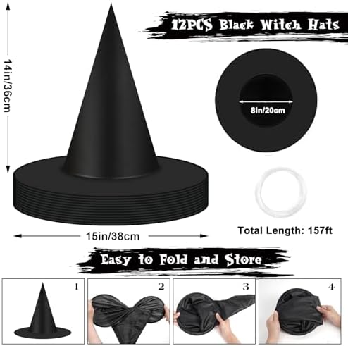 12 Pcs Halloween Decorations Witch Hat, Hanging Floating Witch Hats