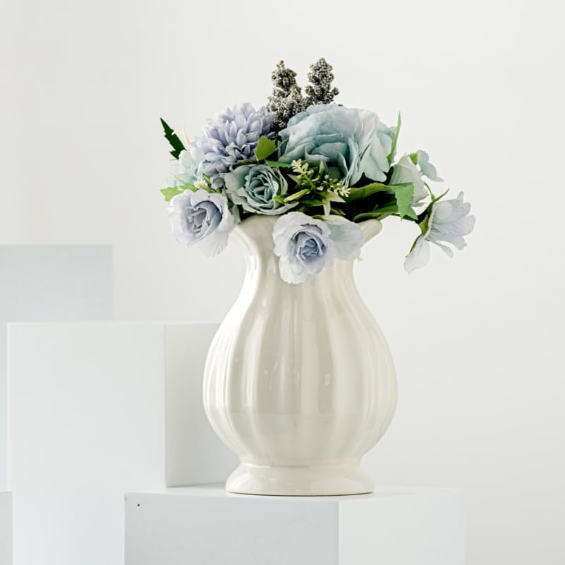 Ceramic Flower Vase Small Decorative Vase for Dried Flowers Minimalist Home / White / 6.69 Inch