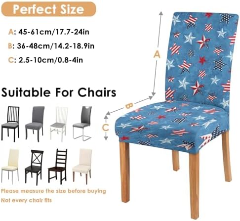4 Pcs 4th of July American Flag Patriots Stars Dining Chair Covers, Memorial Day Veterans day Independence day Stretch Removable Washable Seat Slipcovers, Labor Day Kitchen Dining Room Hotel Decor