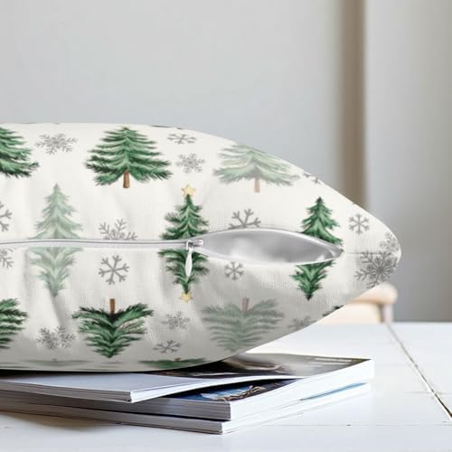 Christmas Tree Pillow Covers 24x24 Set of 2 Green Xmas Outdoor Decorative Throw Pillow Cases Neutral Rustic Nature Forest Winter Snowflake Pillowcases for Farmhouse Living Room Decor