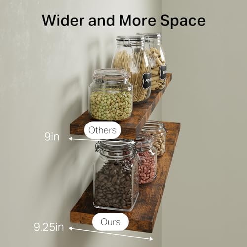BAYKA Rustic Brown Floating Shelves 47.2in, Set of 2, Wall Mount Wood Shelf