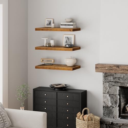 QEEIG 10" Deep Floating Shelves for Wall (Brown, Set of 3, 23.6" x 10")