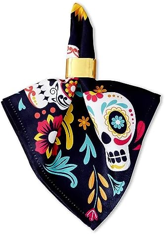 YiHomer Day of The Dead Halloween Tabletop - Dia De Los Muertos Floral Skeleton Mask, Cinco De Mayo Mexican Fiesta Party Home Kitchen Dining Room Decor, Sugar Skull, Napkin Set, 20 x 20