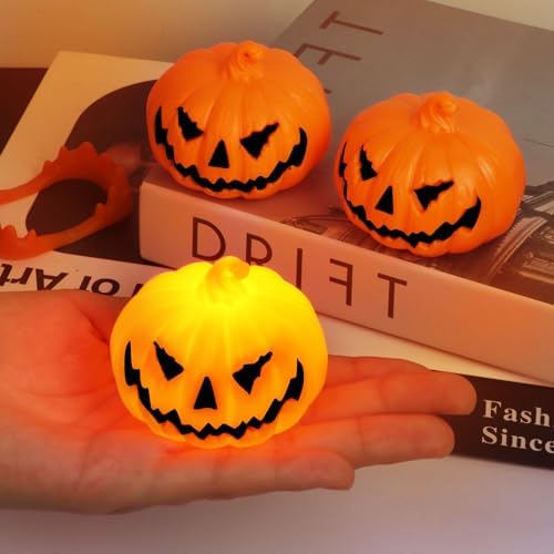 6 Pack Halloween Pumpkin Flameless Candles Battery Operated LED Tealight Candles for Home Room Decorations, Light Up Halloween Decorations Indoor for Table Party Office Fireplace halloween Gifts