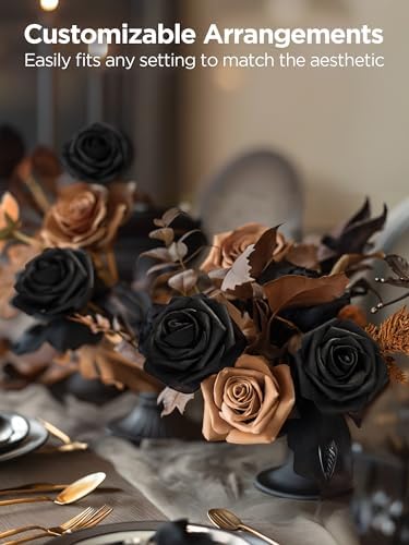 InnoGear Fake Roses 50 Pcs Black Flowers Artificial Faux Foam Floral