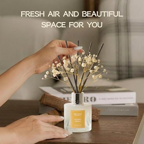 Airkeep Reed Diffuser Set,3.38 fl oz (100 ml) - Coconut Vanilla Oil Diffusers with 8 Reed Sticks, Home Fragrance Reed