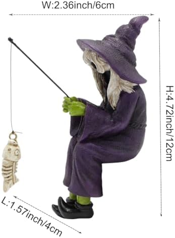 Witch Fishing Decor - Halloween Shelf Sitter Statue, Aquarium and Garden Pond Edge Ornament, Resin Gothic Figure for Water Tank Rim, Witch Hat Halloween Decorations