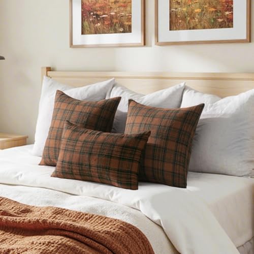 MIULEE Fall Plaid Pillow Covers Scottish Tartan 24x24 Terracotta Brown
